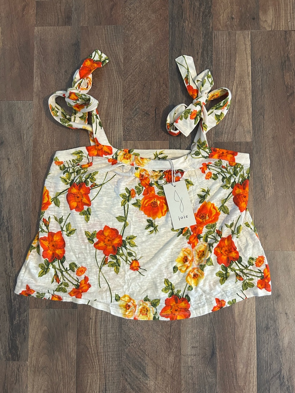 Joie Linen Cream Floral Bow Strap Tank